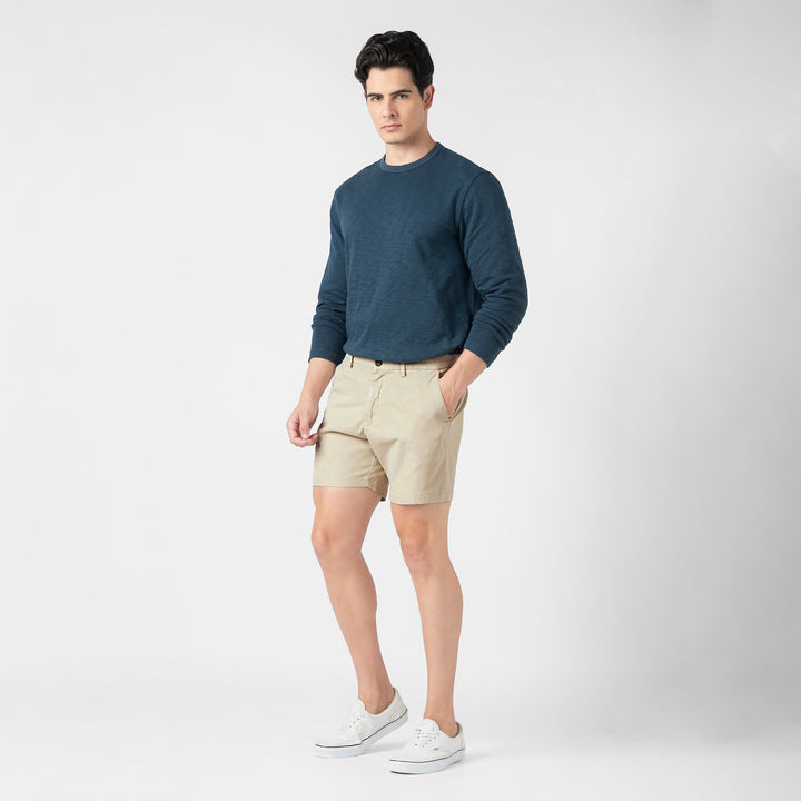 Stretch Chino Short 5.5" Stone full body side on model