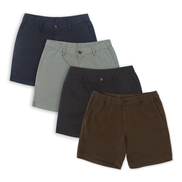 Stretch Chino Short 5in 4 pack in Navy, Grey, Black and Cocoa