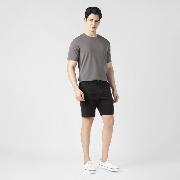 Stretch Chino Short 7" Black full body side on model