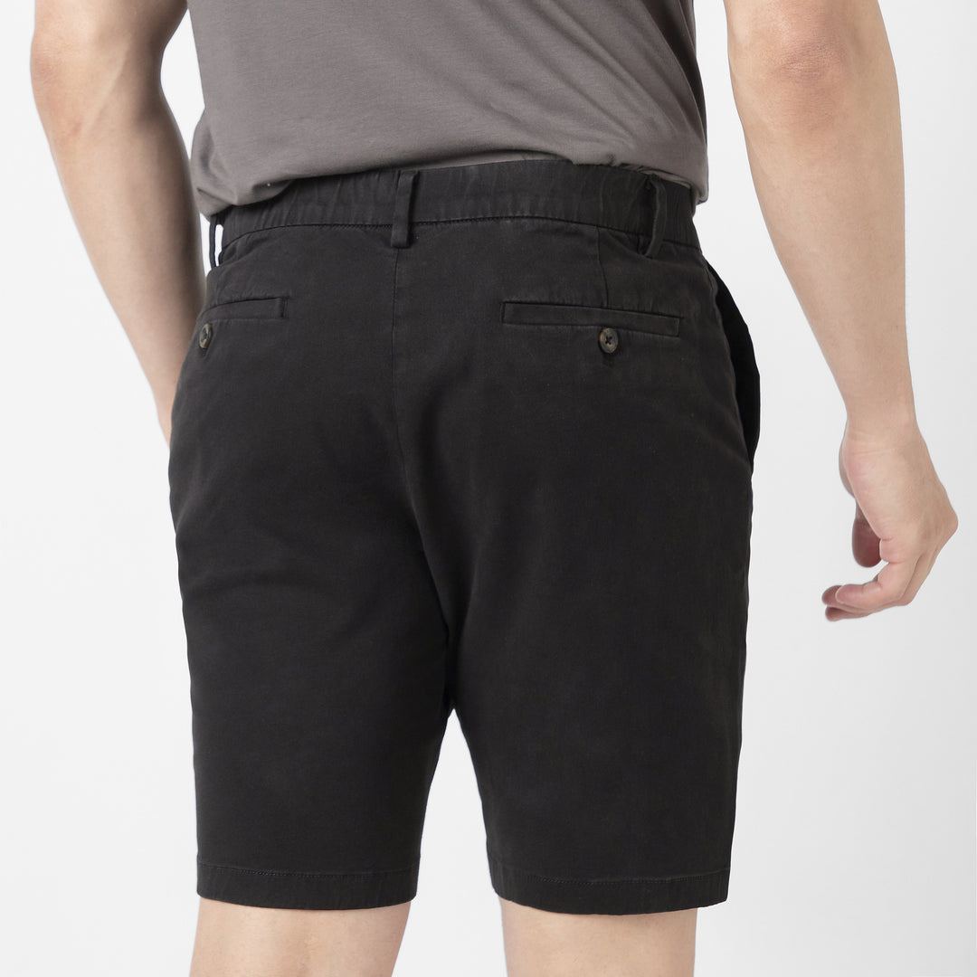 Stretch Chino Short 7" Black close up back on model
