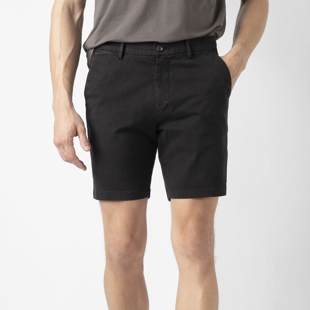 Stretch Chino Short 7" Black front on model