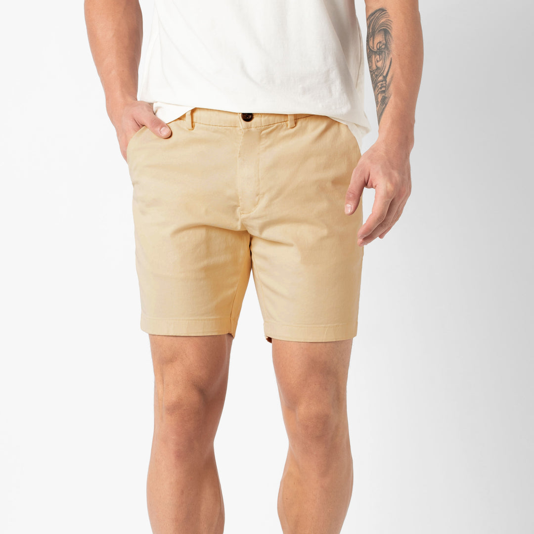 Stretch Chino Short Butter Yellow 7" front on model