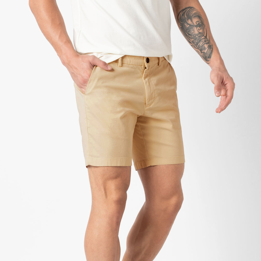 Stretch Chino Short Butter Yellow 7" side on model