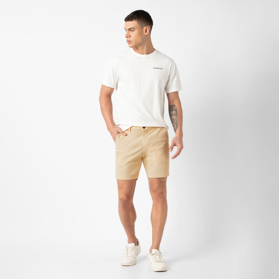 Stretch Chino Short Butter Yellow 7" full body on model
