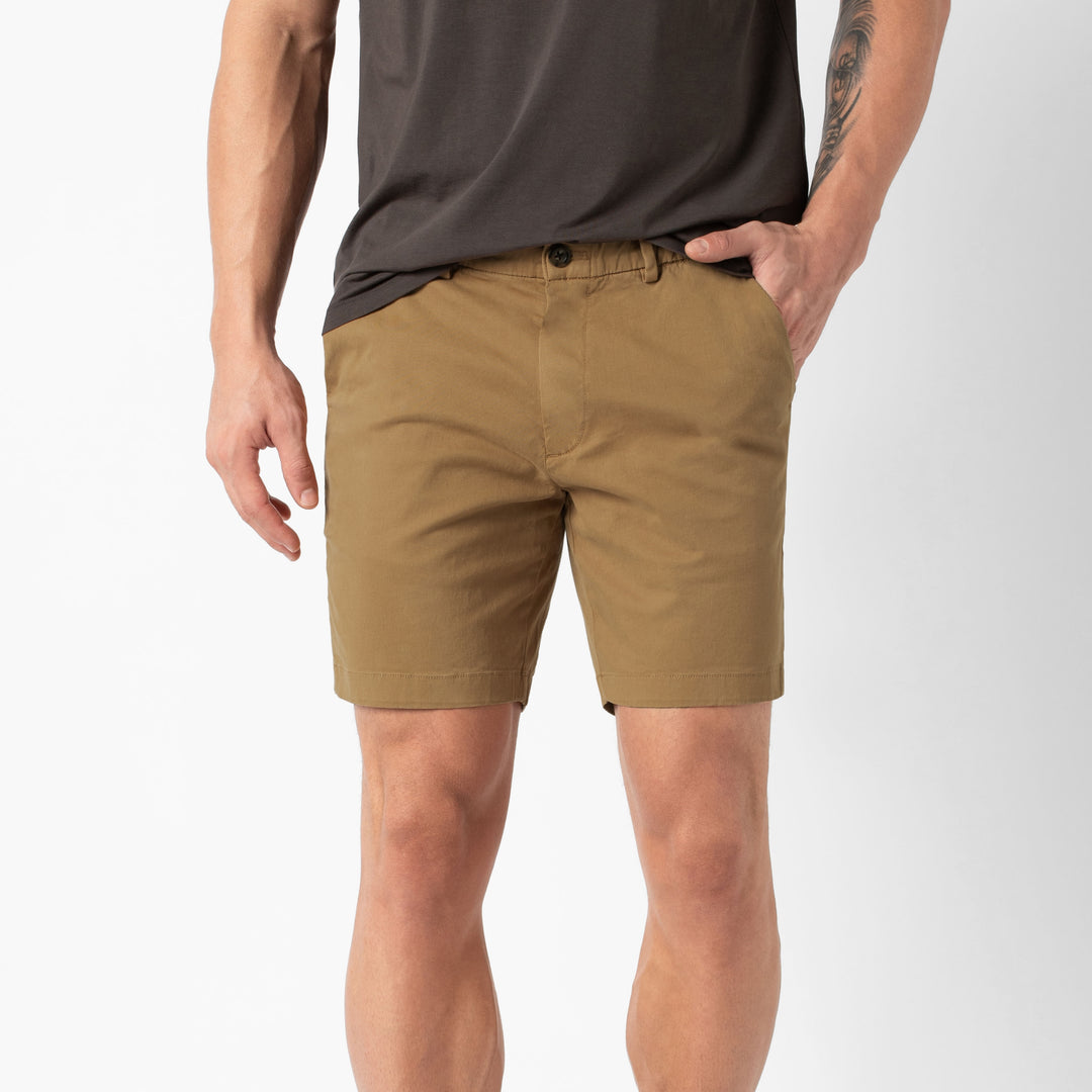 Stretch Chino Short Camel 7" front on model