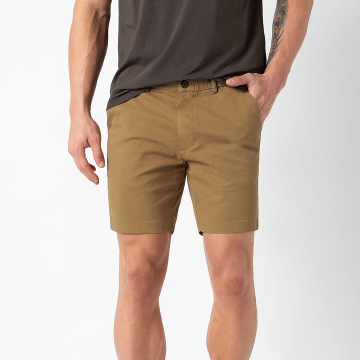Stretch Chino Short Camel 7" front on model