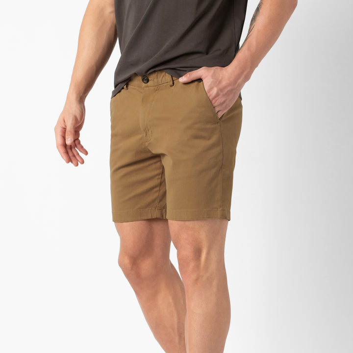Stretch Chino Short Camel 7" side on model