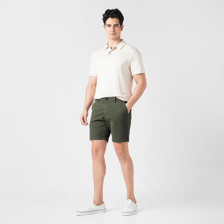 Stretch Chino Short 7" Fern full body side on model