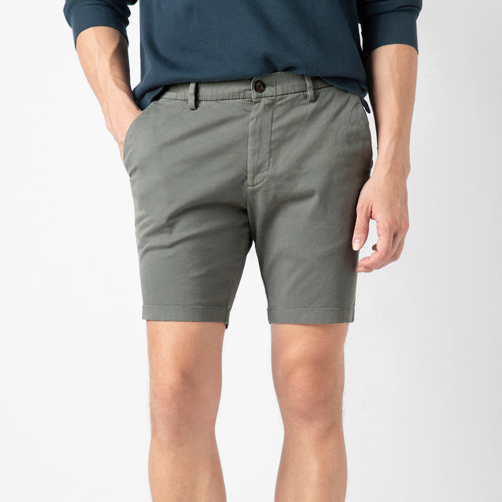 Stretch Chino Short 7" Grey front on model