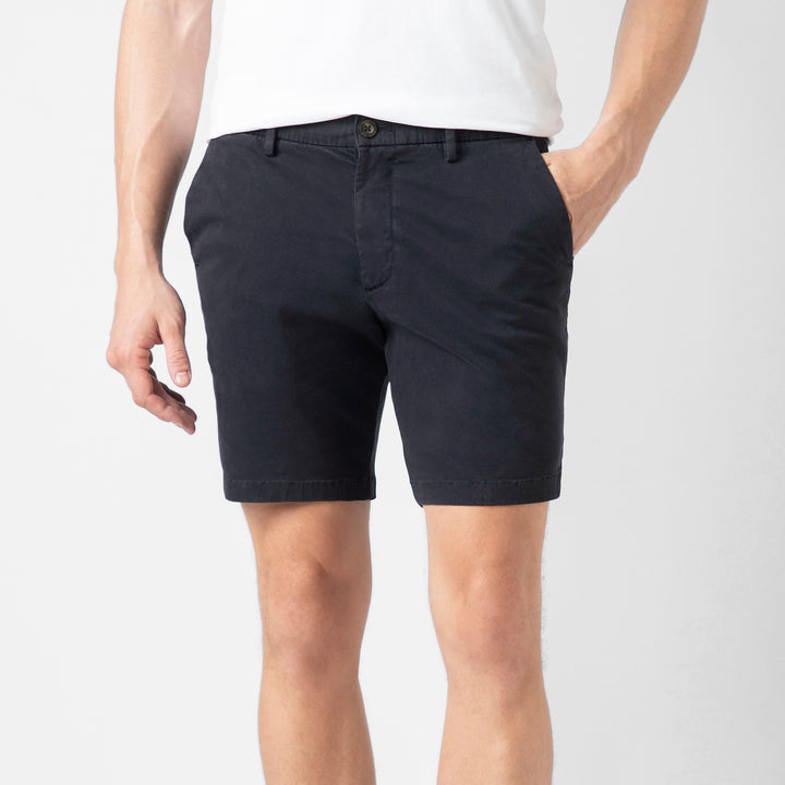 Stretch Chino Short 7" Navy front on model