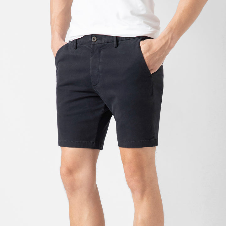 Stretch Chino Short 7" Navy side on model