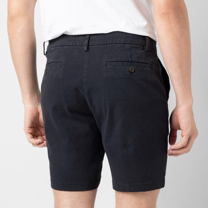 Stretch Chino Short 7" Navy close up back on model