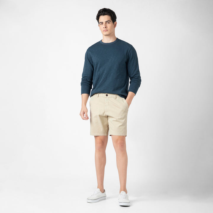Stretch Chino Short 7" in Stone full body on model