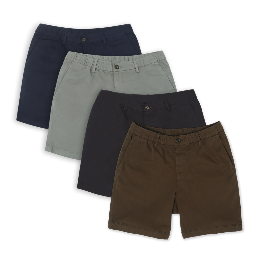 Stretch Chino Short Bundle in Navy, Grey, Black, and Cocoa