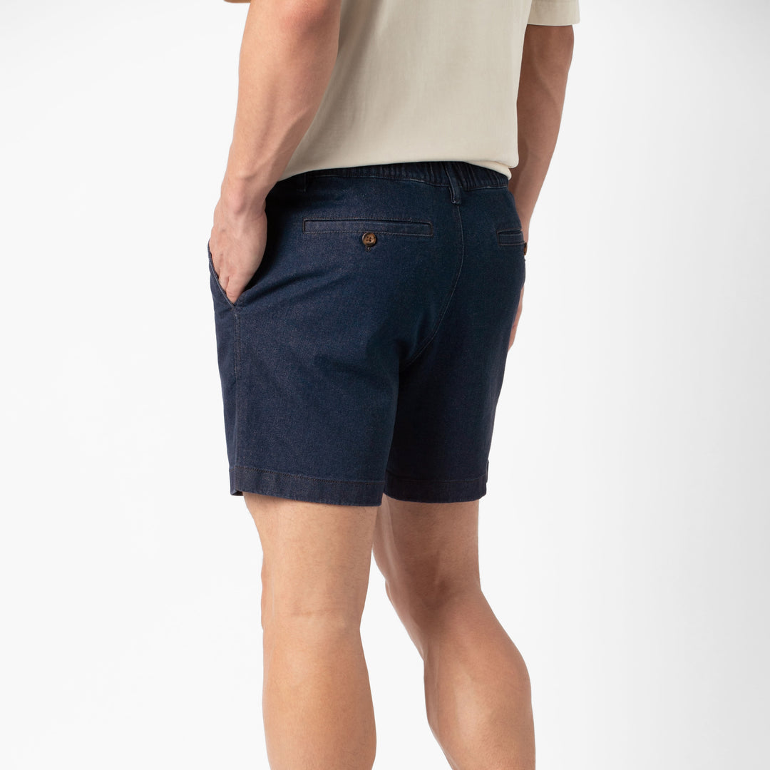 Stretch Denim Short Dark Wash back on model
