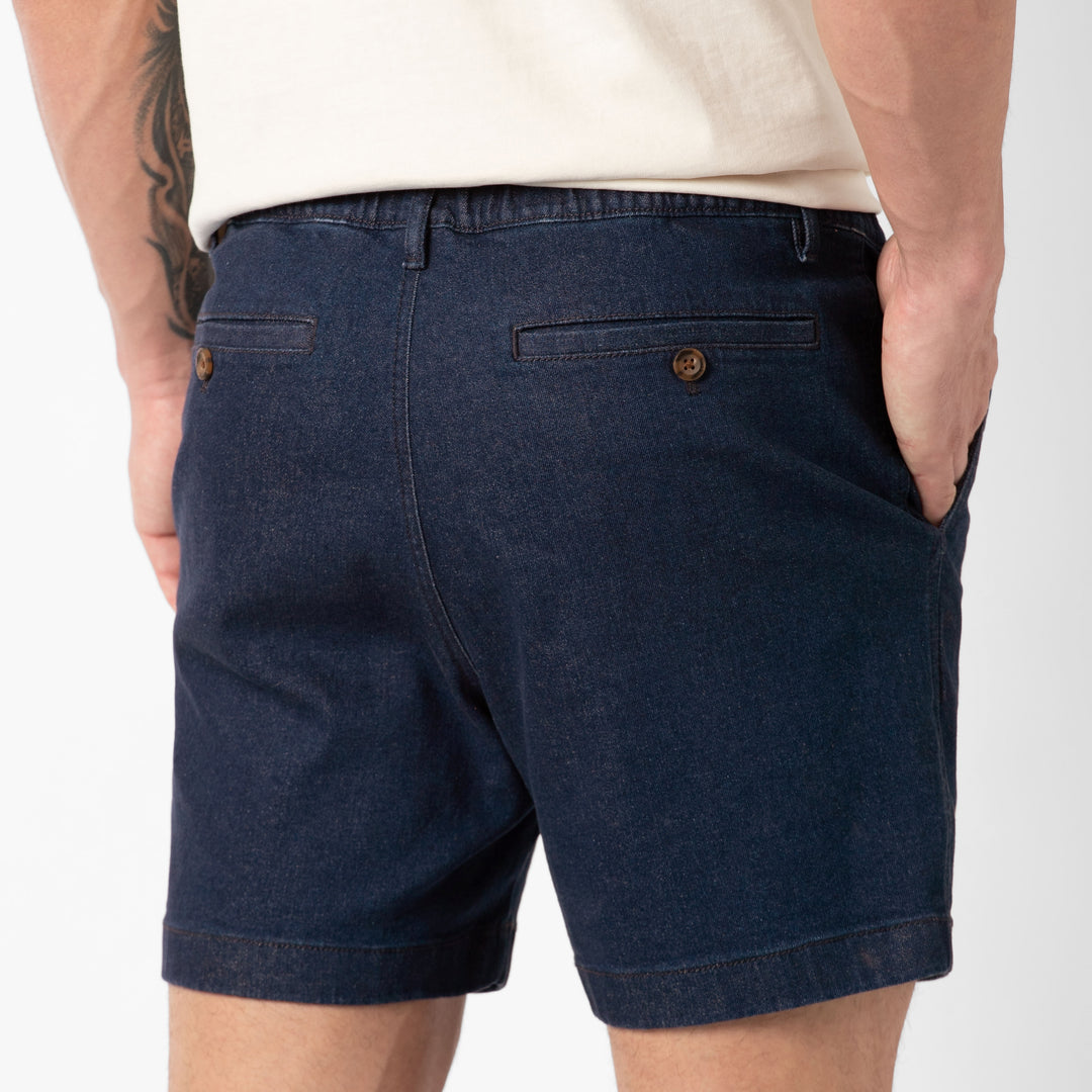 Stretch Denim Short Dark Wash back on model