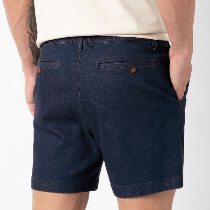 Stretch Denim Short Dark Wash back on model