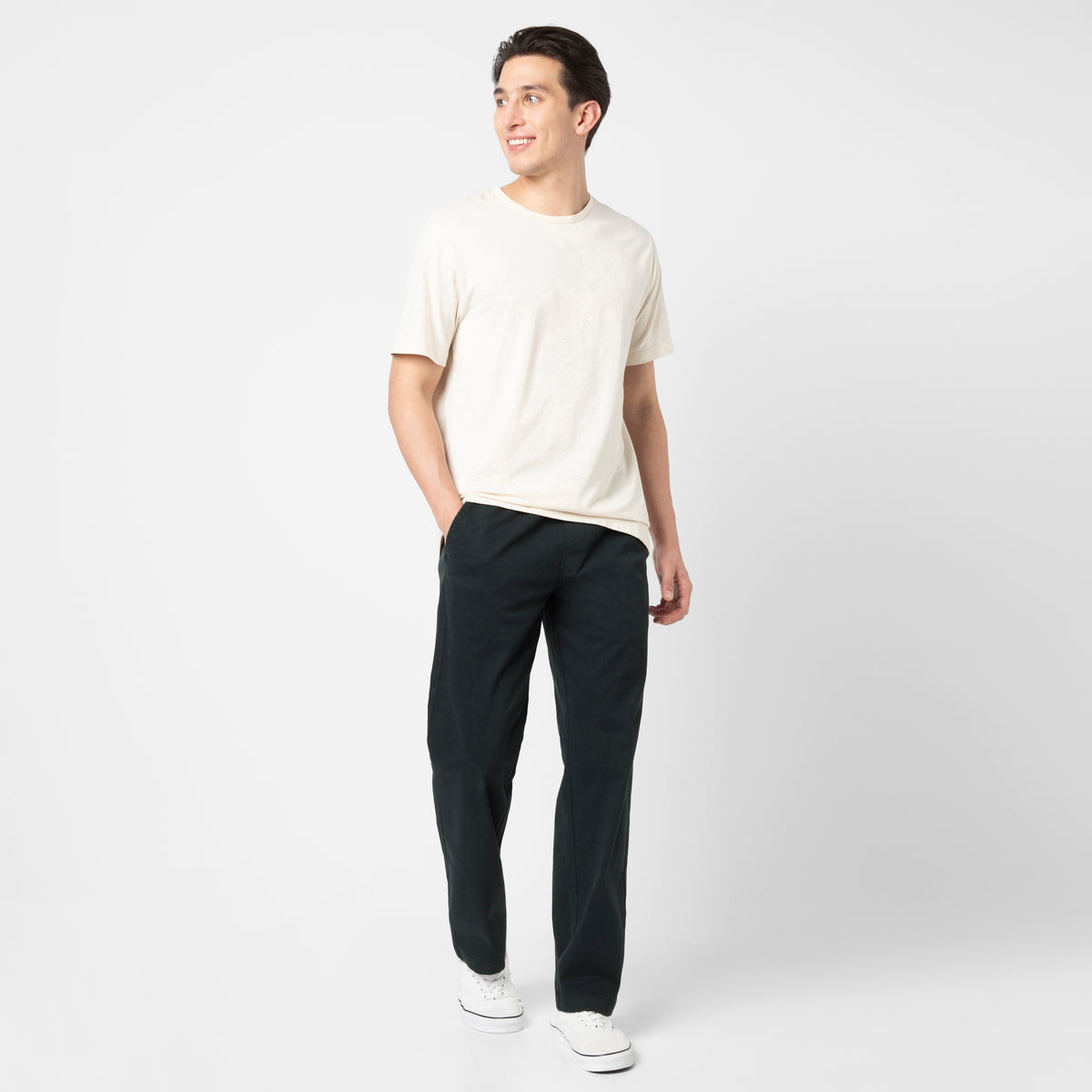 Stretch Easy Pant Navy front full body on model