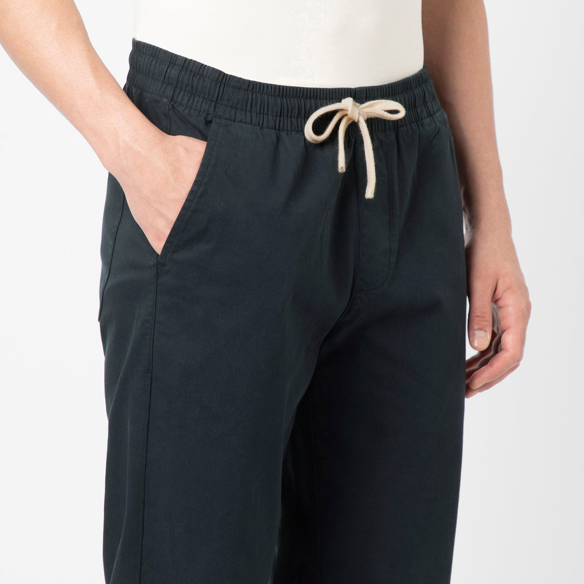 Stretch Easy Pant Navy on model front up close