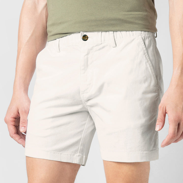 Stretch Short 5.5" White close up front on model