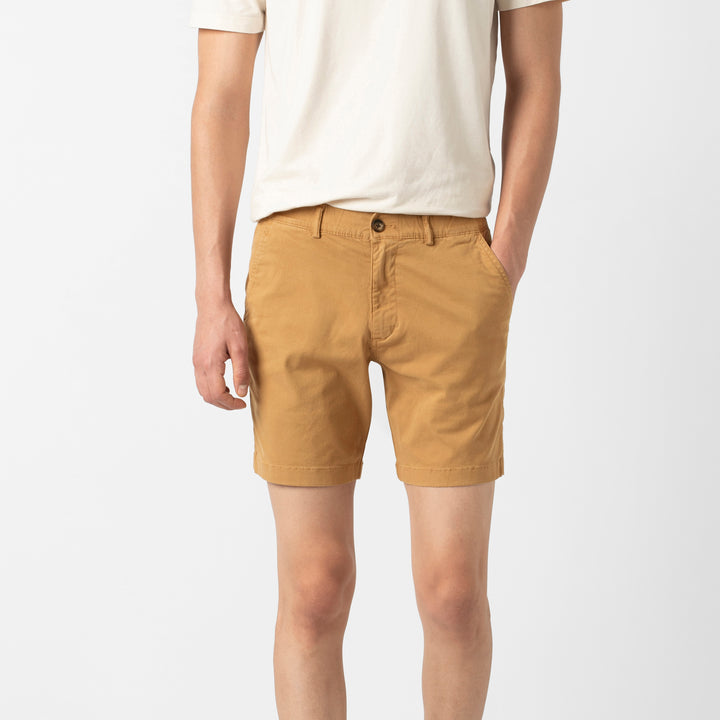 Stretch Short 7 Camel front on model