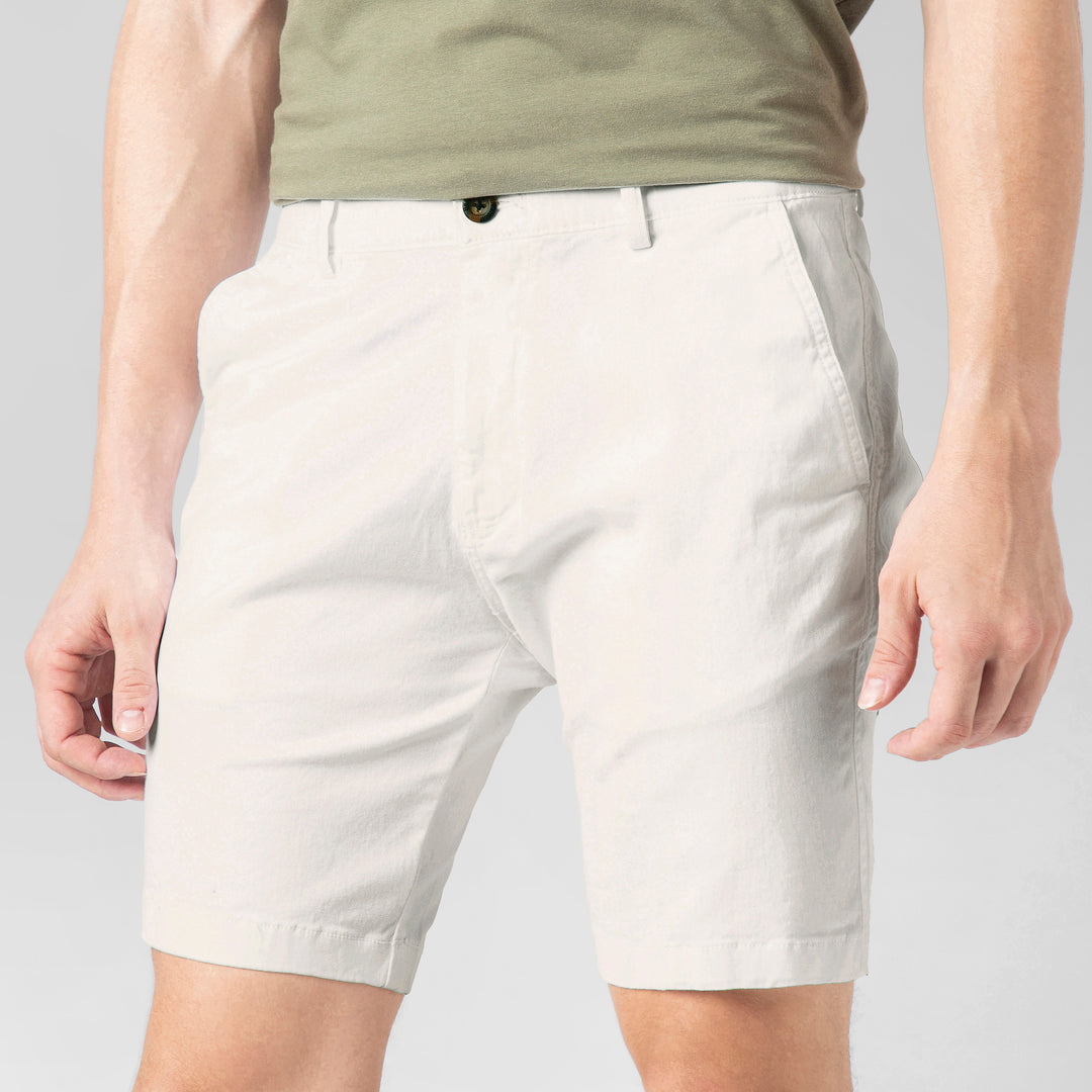 Stretch Short 7" White close up front on model