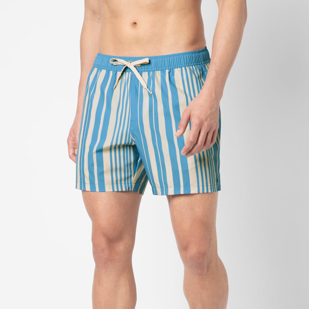 Stretch Swim Blue Vintage Stripe 5.5" side facing on model