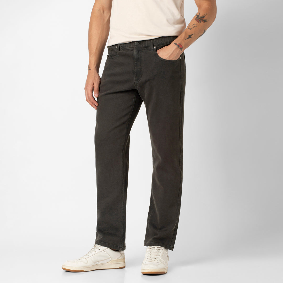 Stretch Travel Jean Charcoal Black side on model