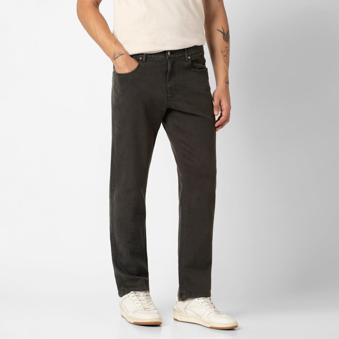 Stretch Travel Jean Charcoal Black front on model