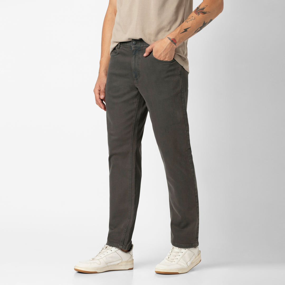 Stretch Travel Jean Coal side on model