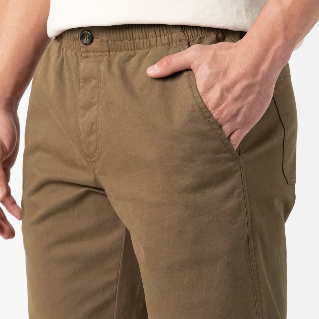 Stretch Utility Pant Walnut close up on model