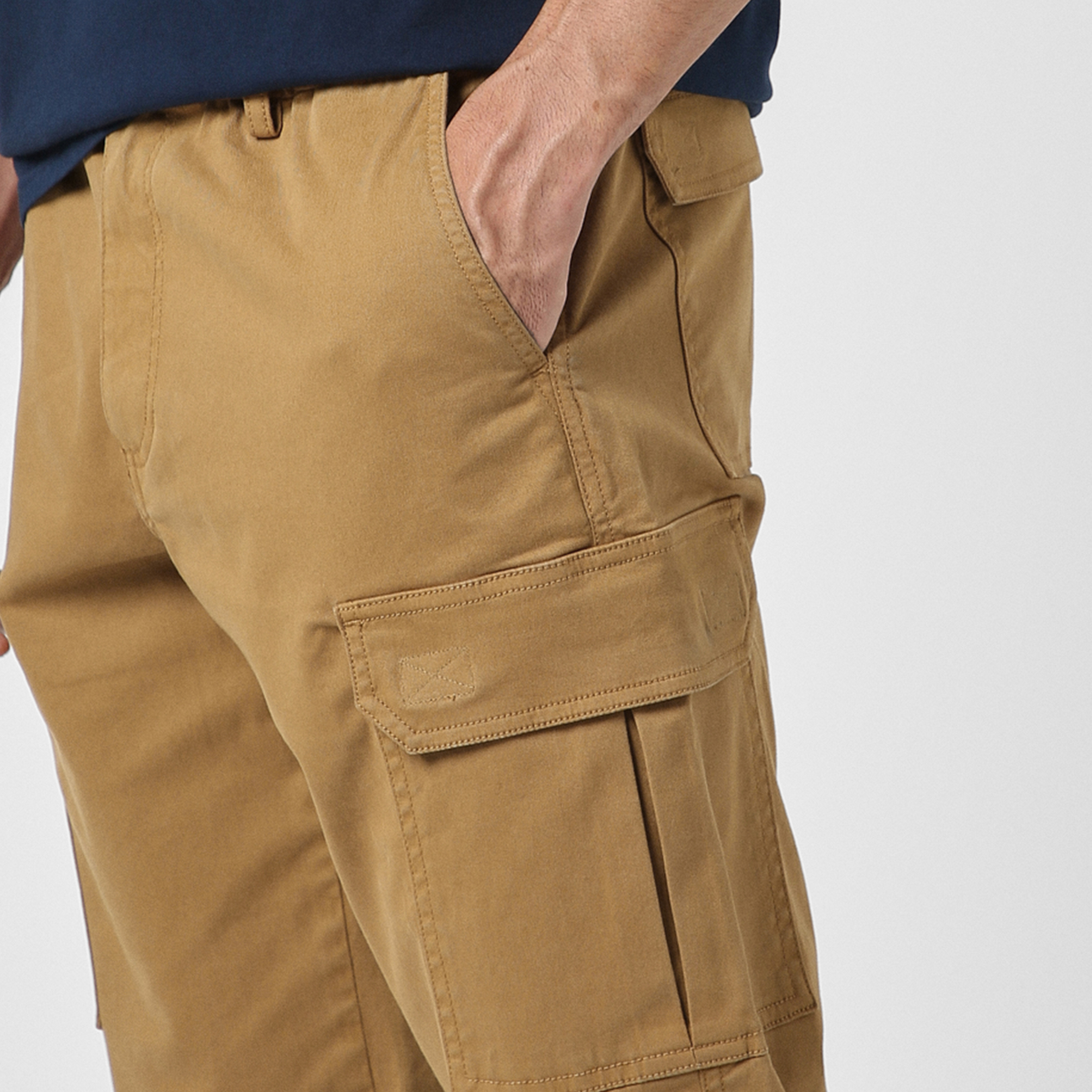 Stretch Cargo Pant British Khaki close up left velcro pocket