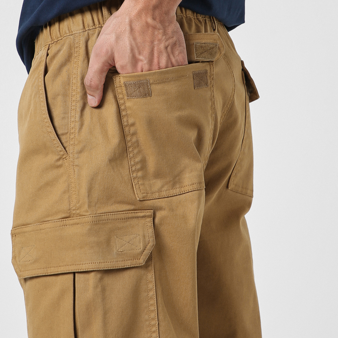 Stretch Cargo Pant British Khaki close up back velcro pockets