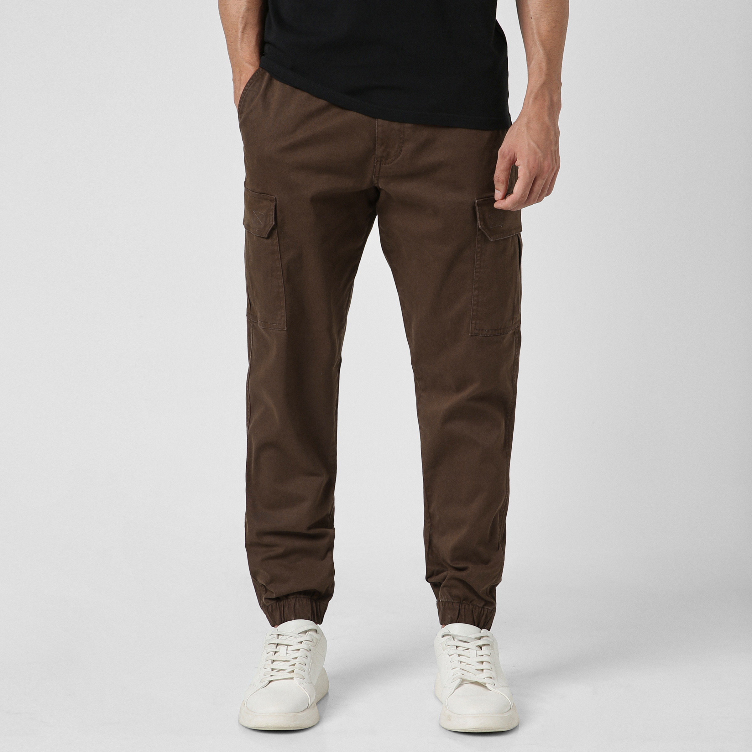 Stretch Cargo Jogger Cocoa front on model
