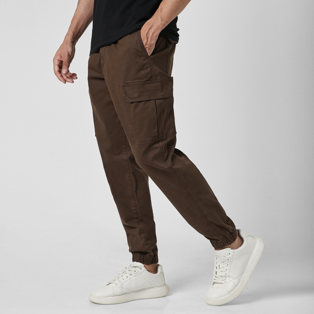 Stretch Cargo Jogger Cocoa side on model