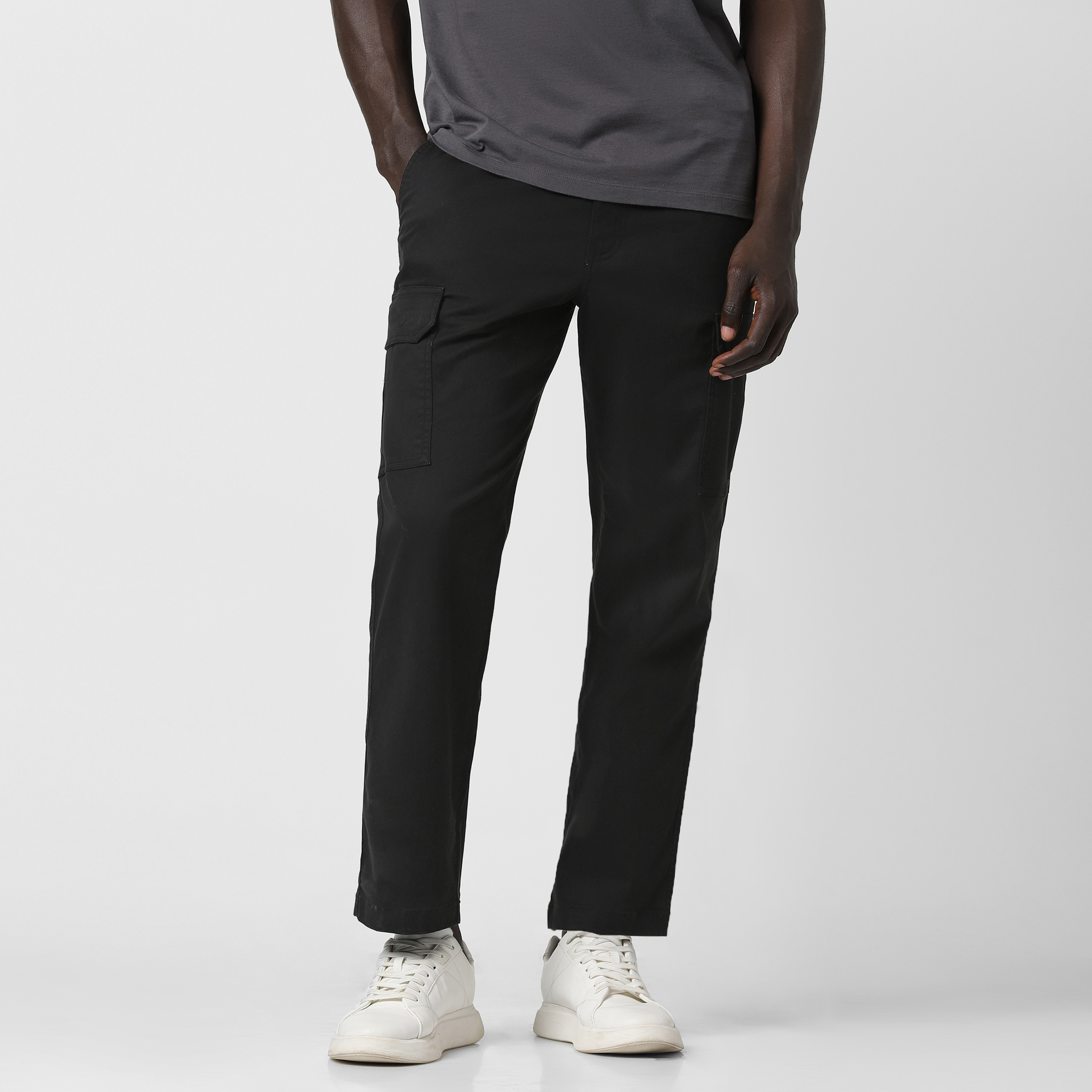 Stretch Cargo Pant Black front on model