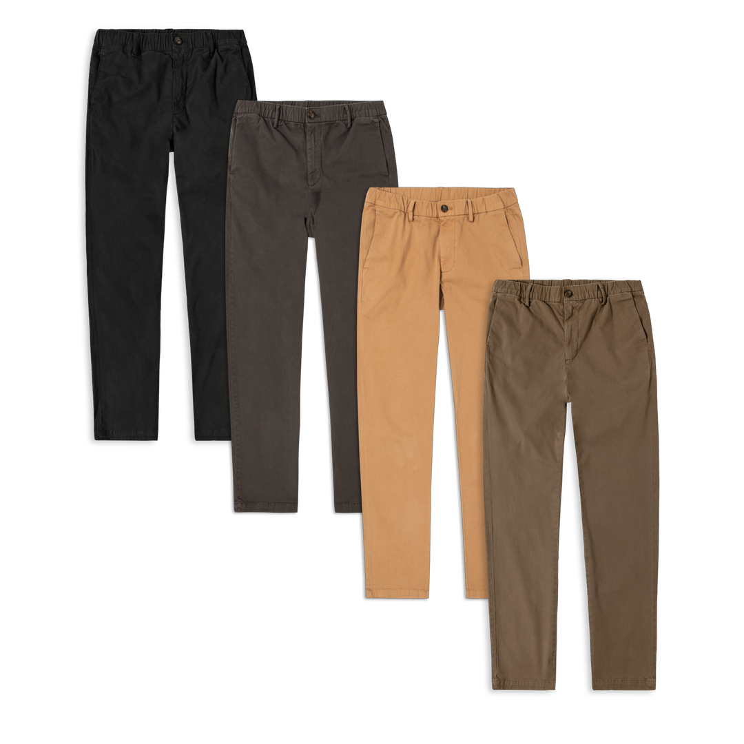 Stretch Chino Pant 4 Pack flat stack Black, Coal, Camel, Desert