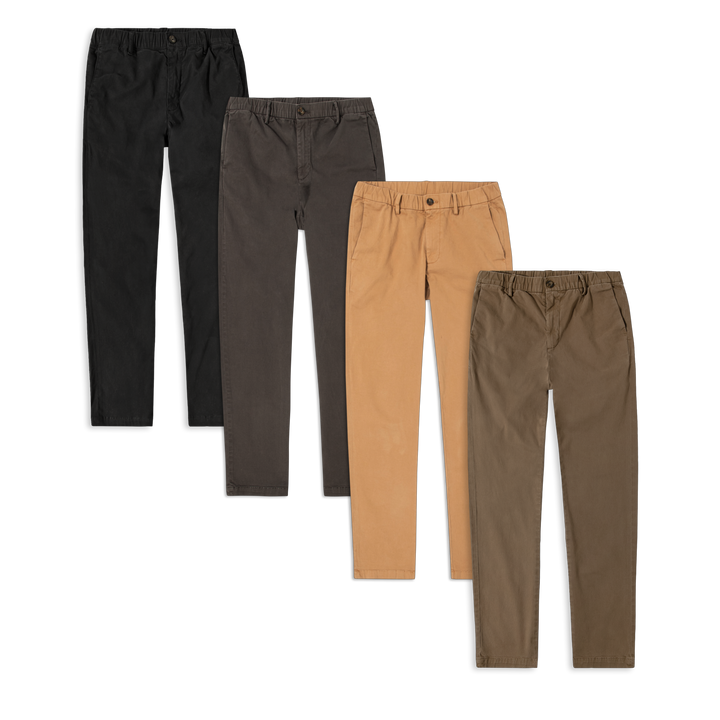 Stretch Chino Pant 4 Pack flat stack Black, Coal, Camel, Desert