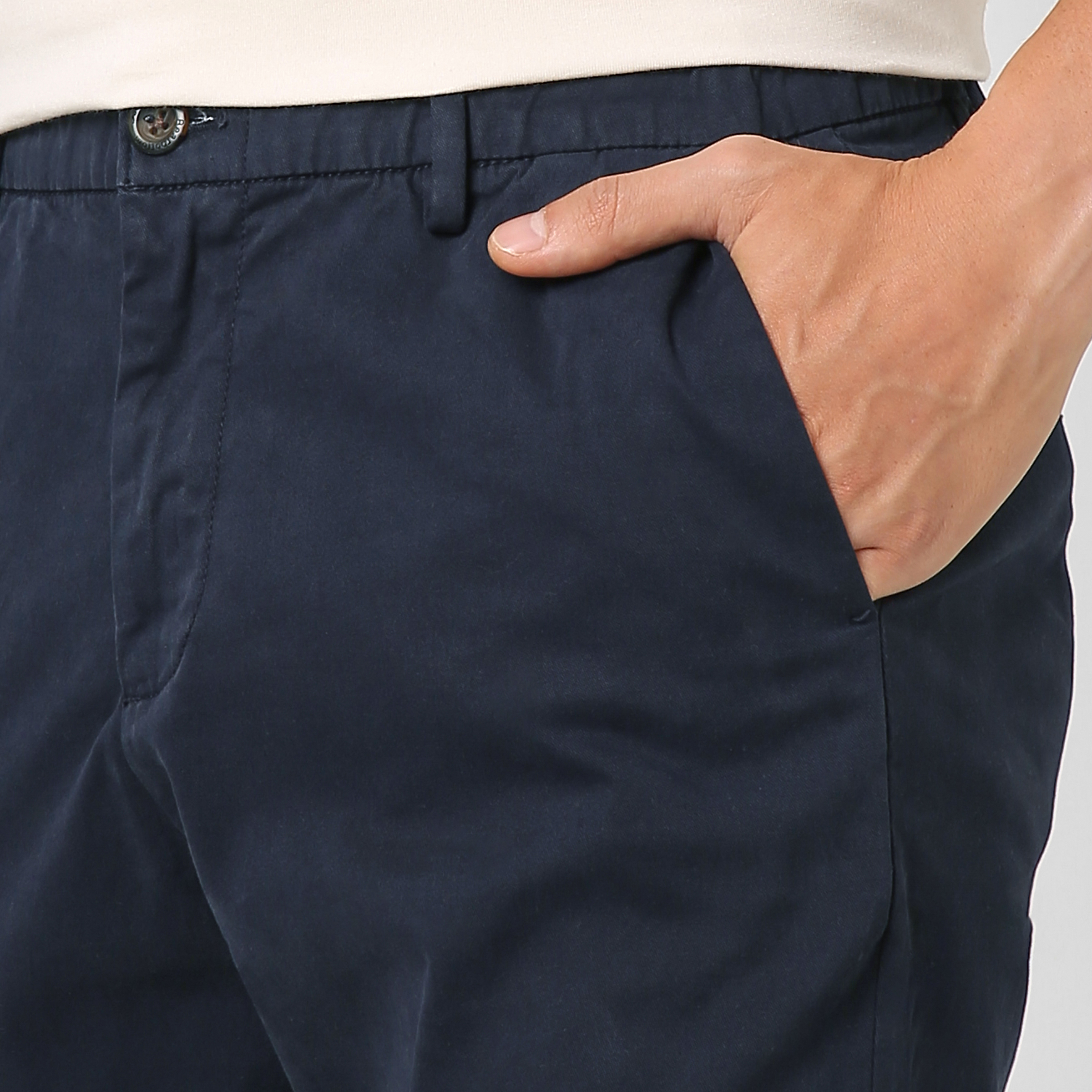 Stretch Chino Pant Navy close up front left pocket
