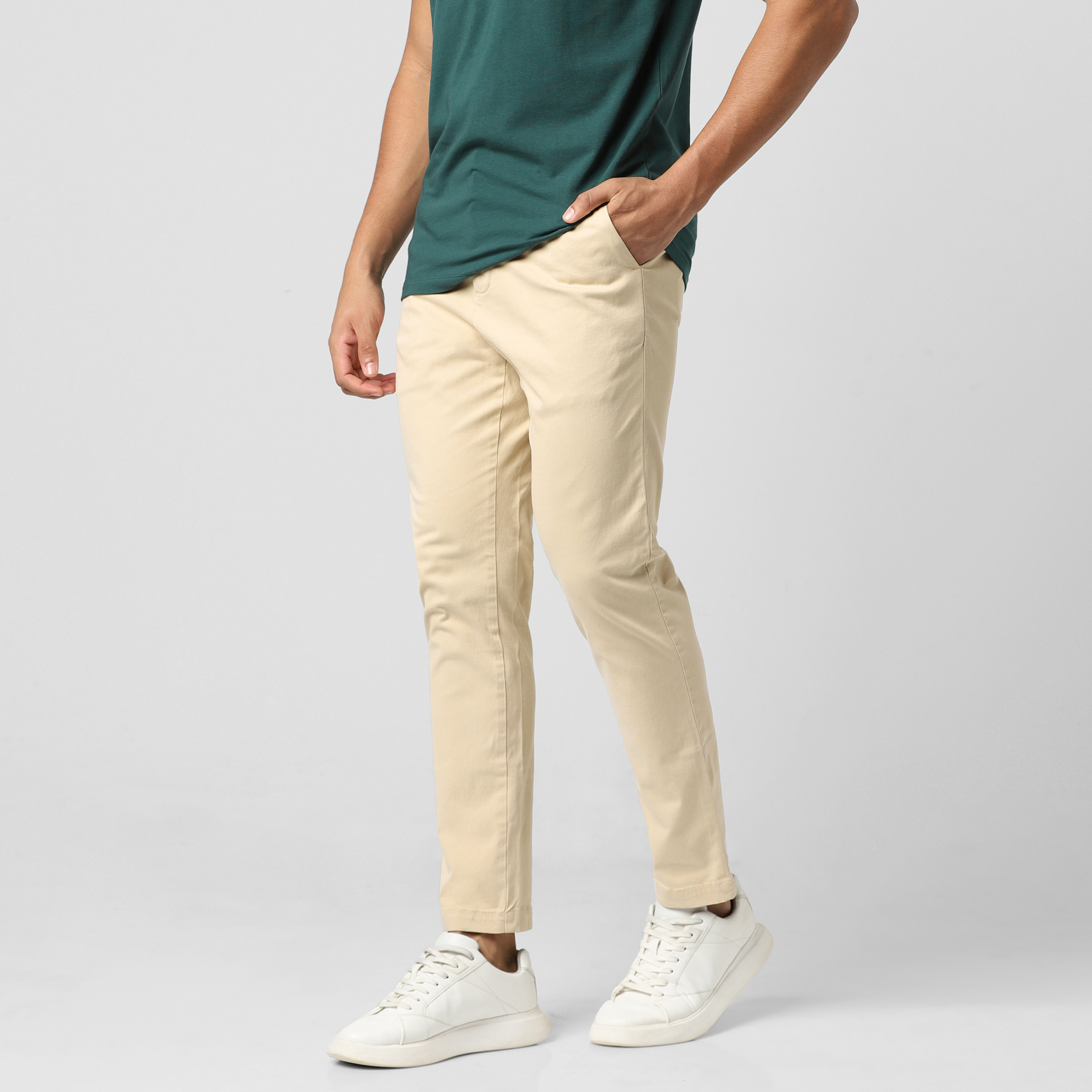 Stretch Chino Pant Sand Dune side on model