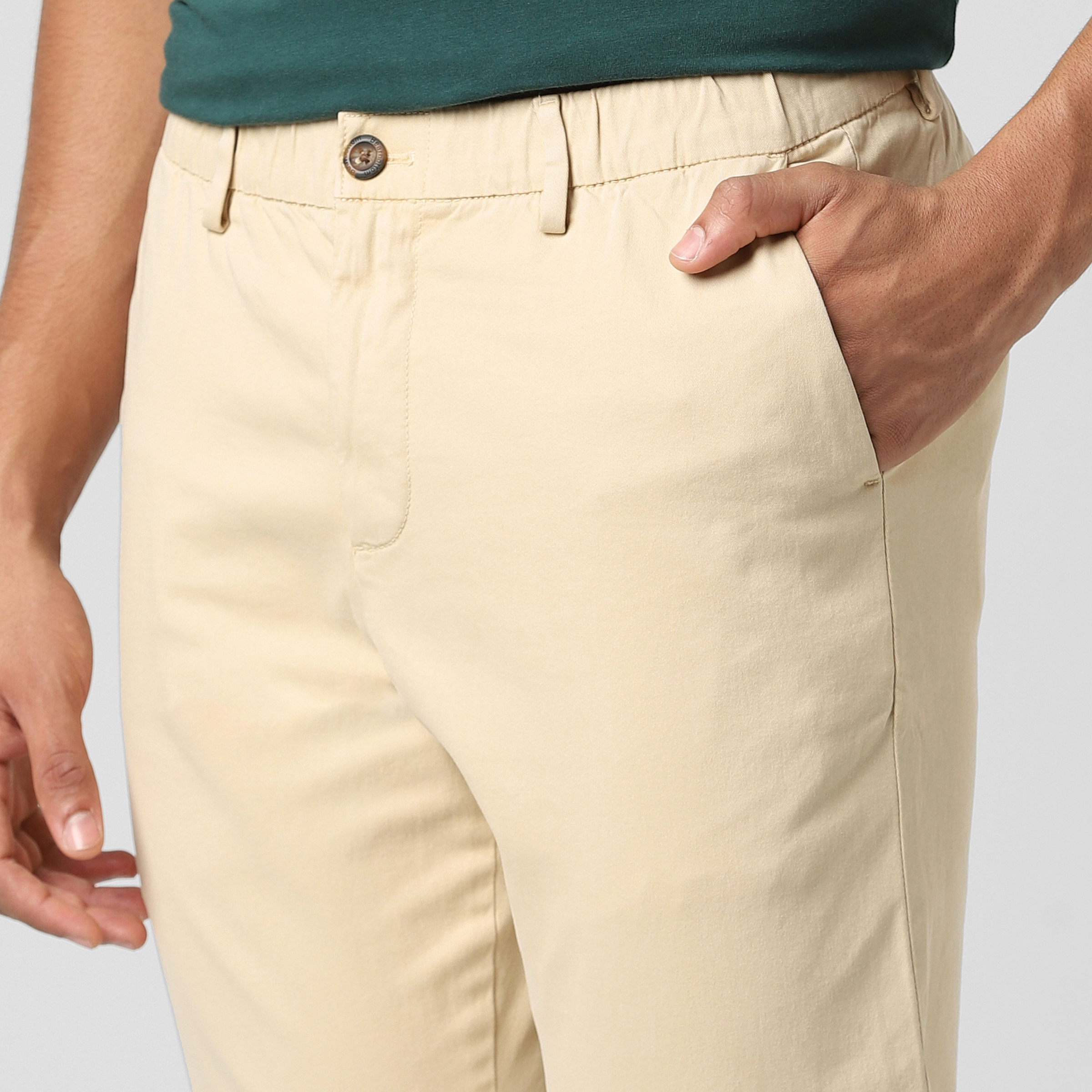 Stretch Chino Pant Sand Dune close up front left pocket
