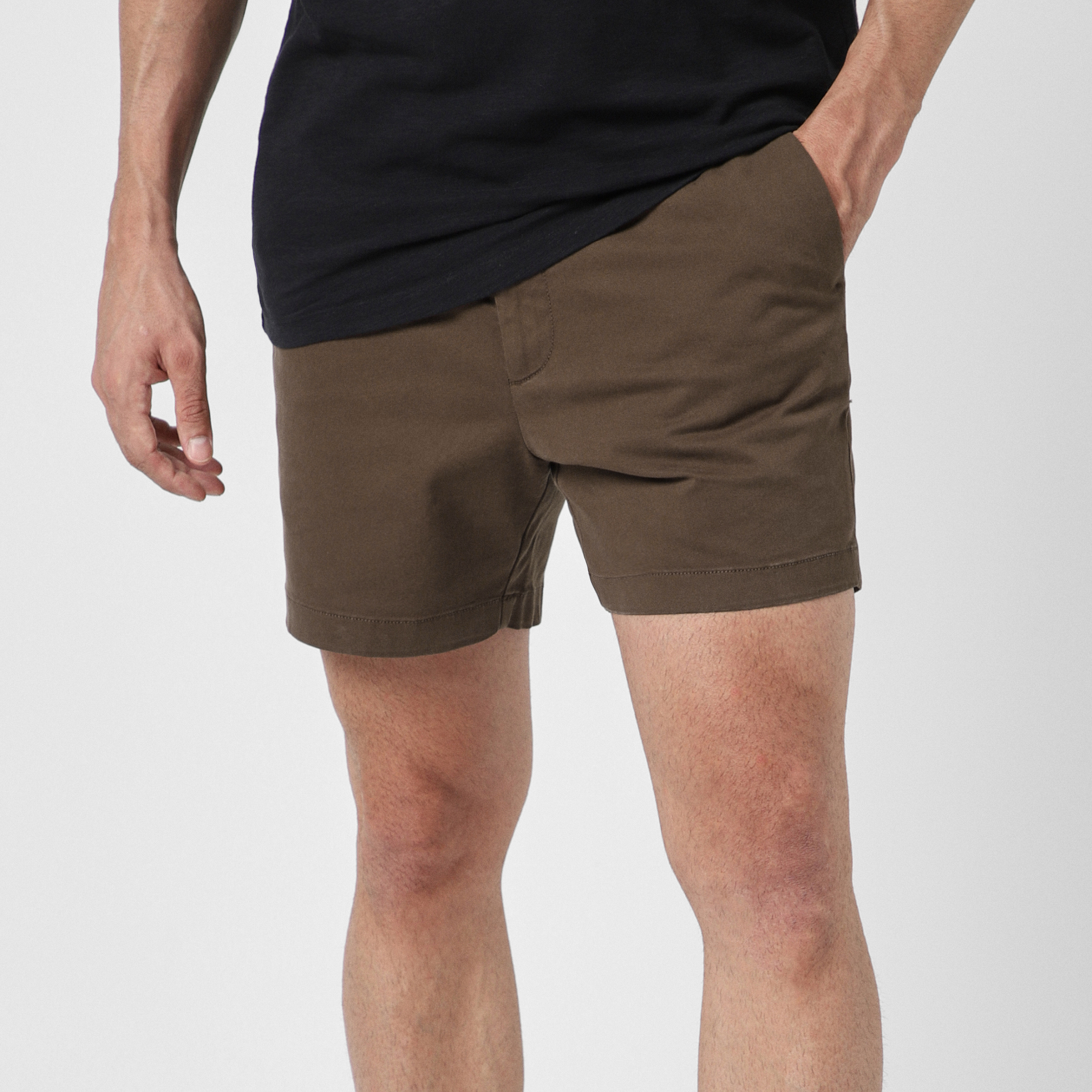 Stretch Chino Short 5.5" in Cocoa front on model