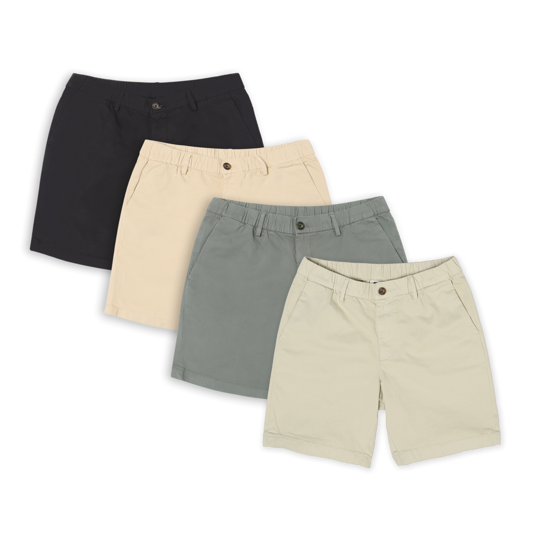 Stretch Chino Short 7" 4 Pack: Stone, Grey, Sand Dune, Black