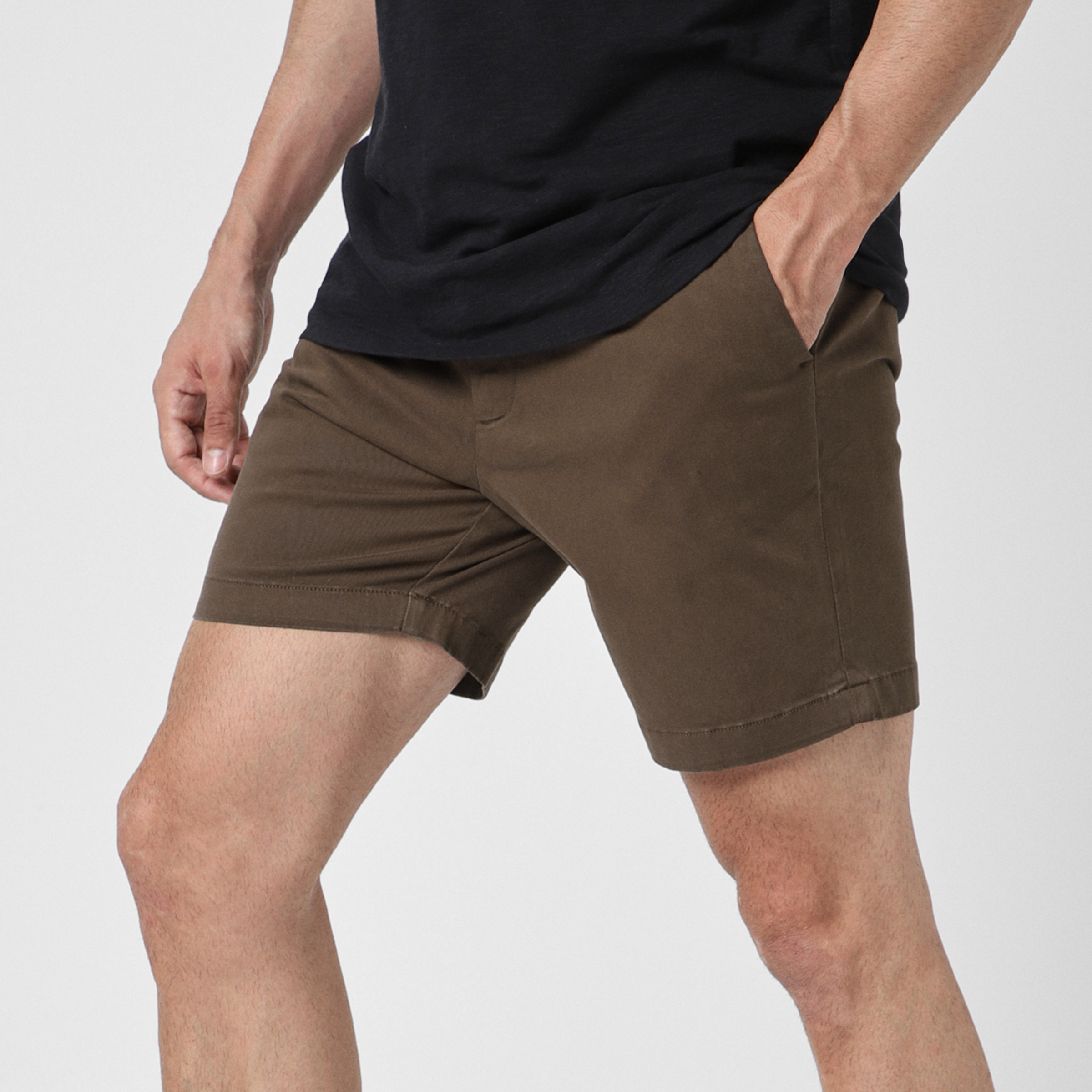 Stretch Chino Short 7" in Cocoa left side on model