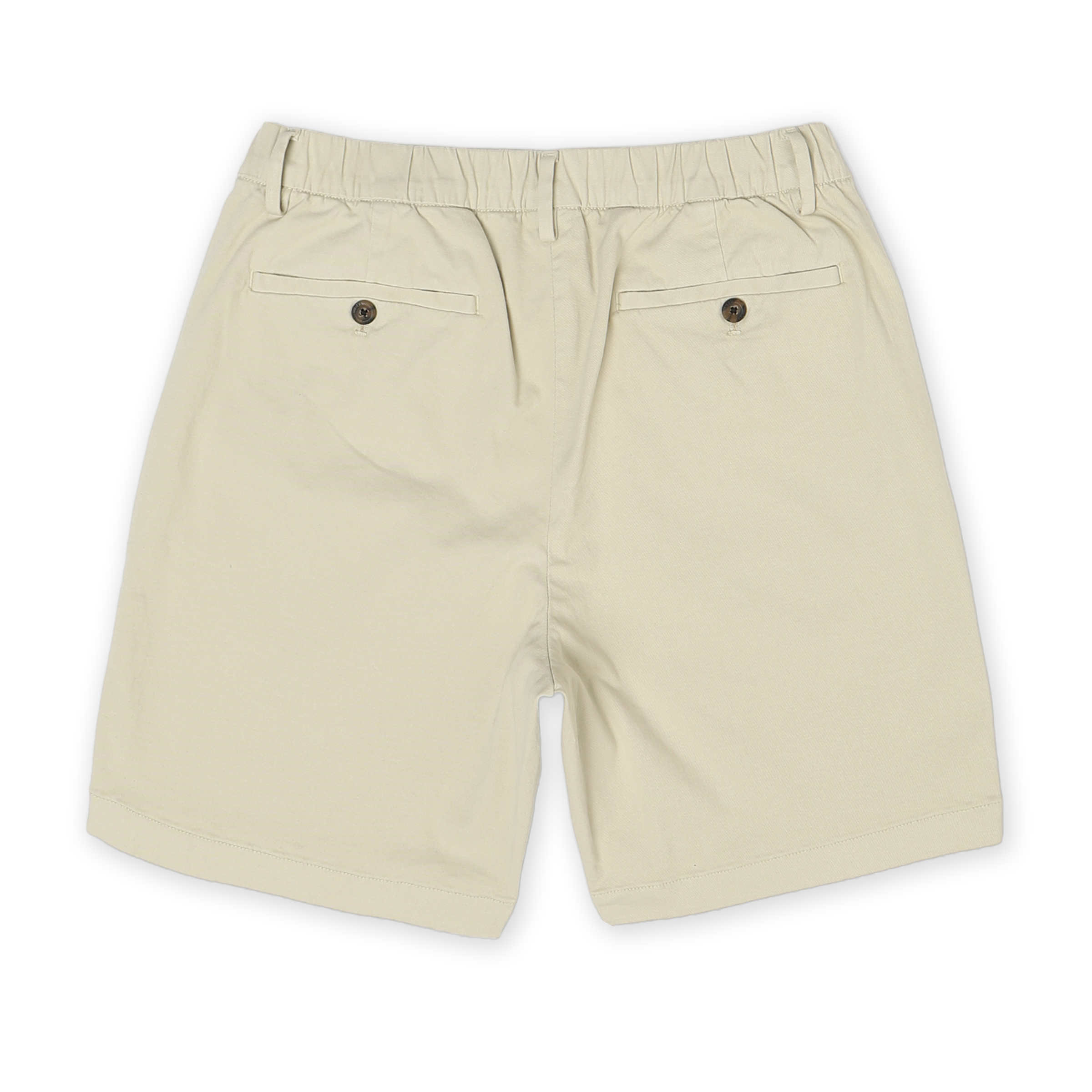 Stretch Chino Short 5.5" in Stone back with elastic waistband, belt loops, and two buttoned welt pockets
