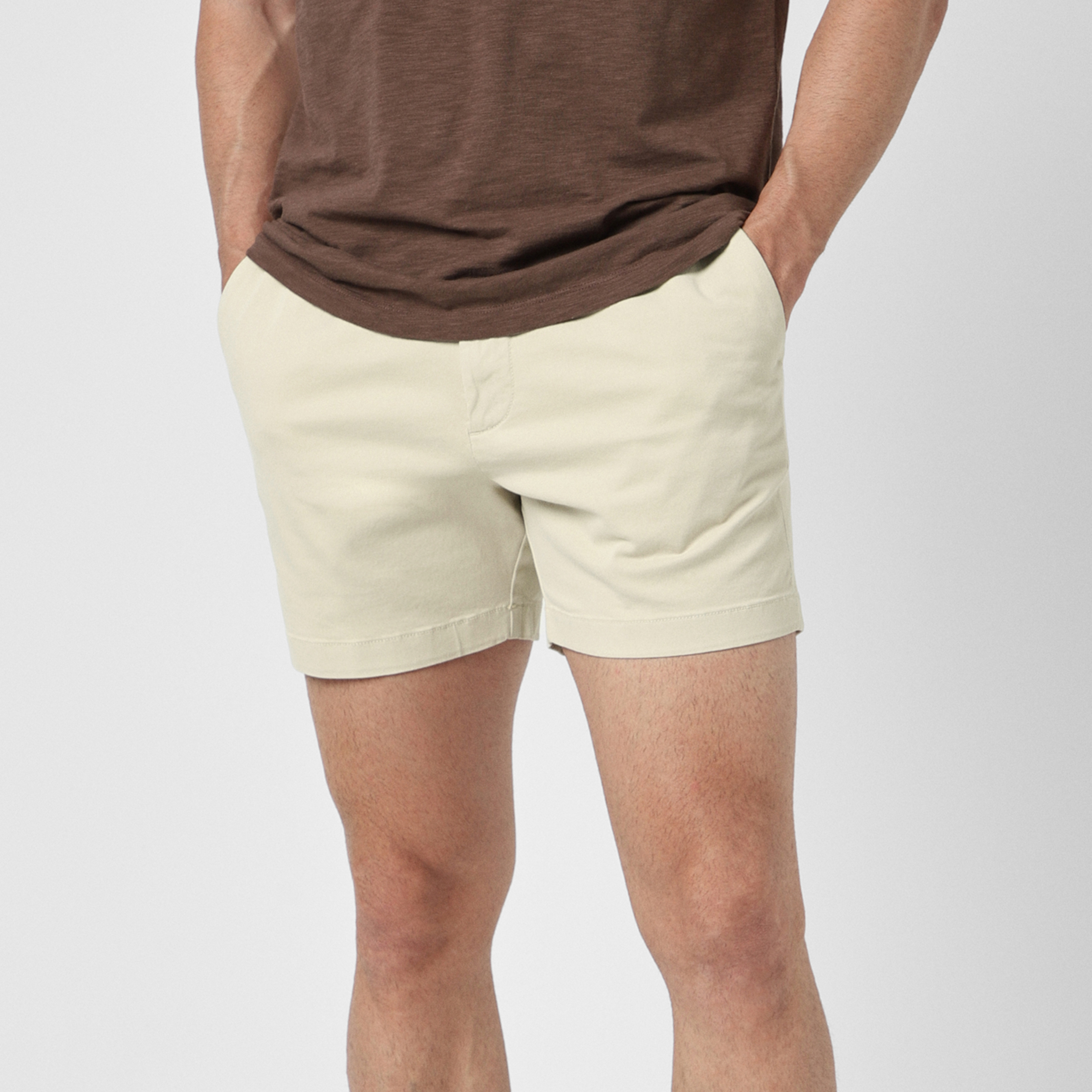 Stretch Chino Short 5.5" Stone front on model
