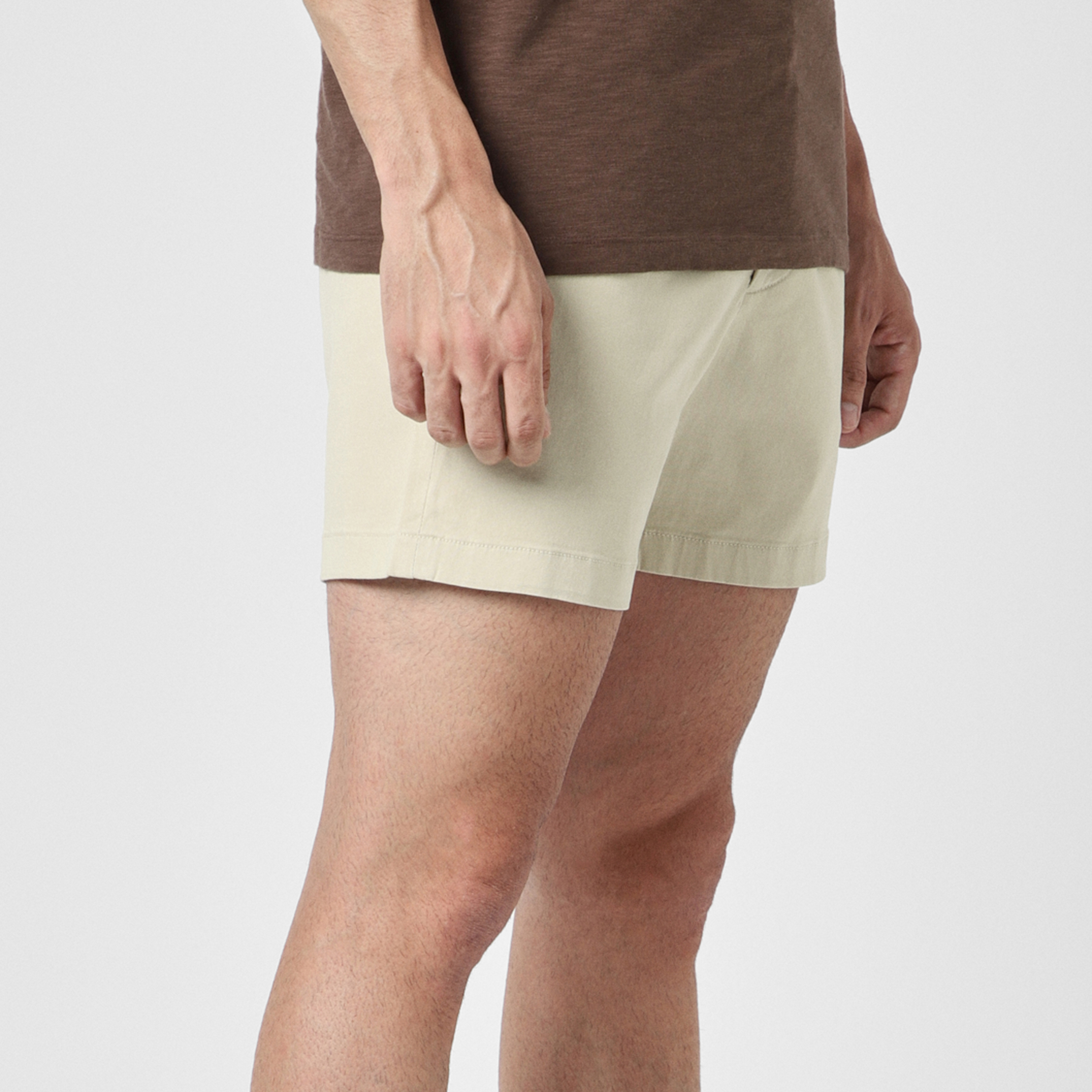 Stretch Chino Short 5.5" Stone right side on model