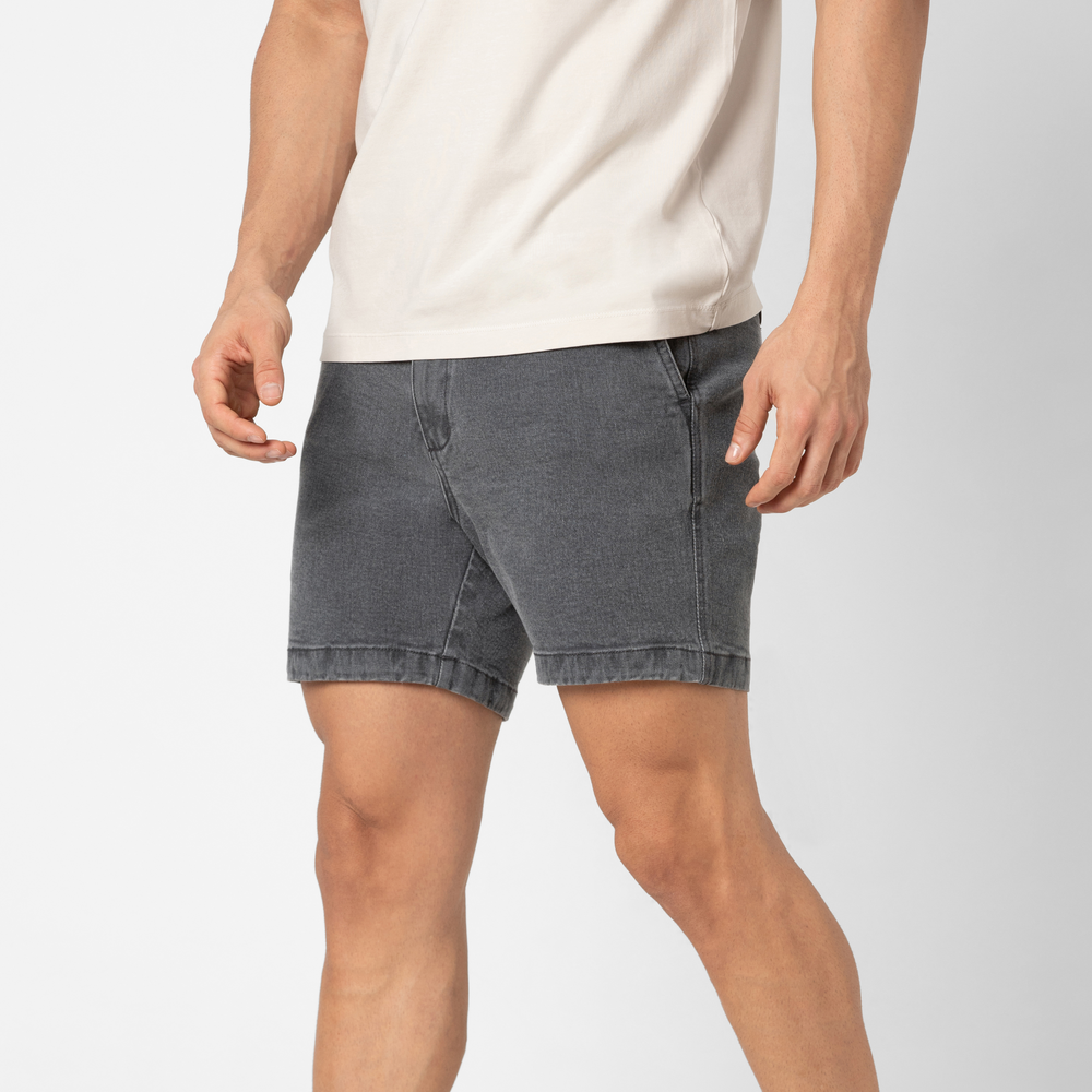Stretch Denim Short 5 Black side on model