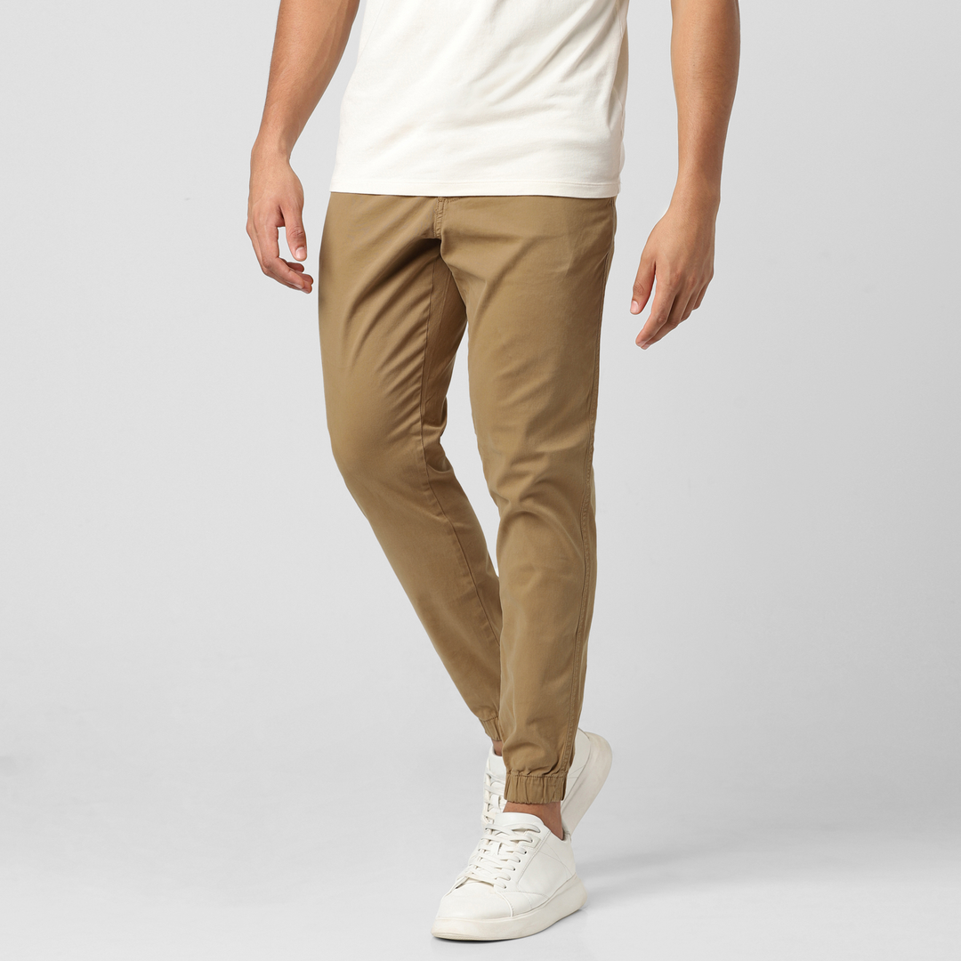 Khaki jogger pants with belt loops on sale