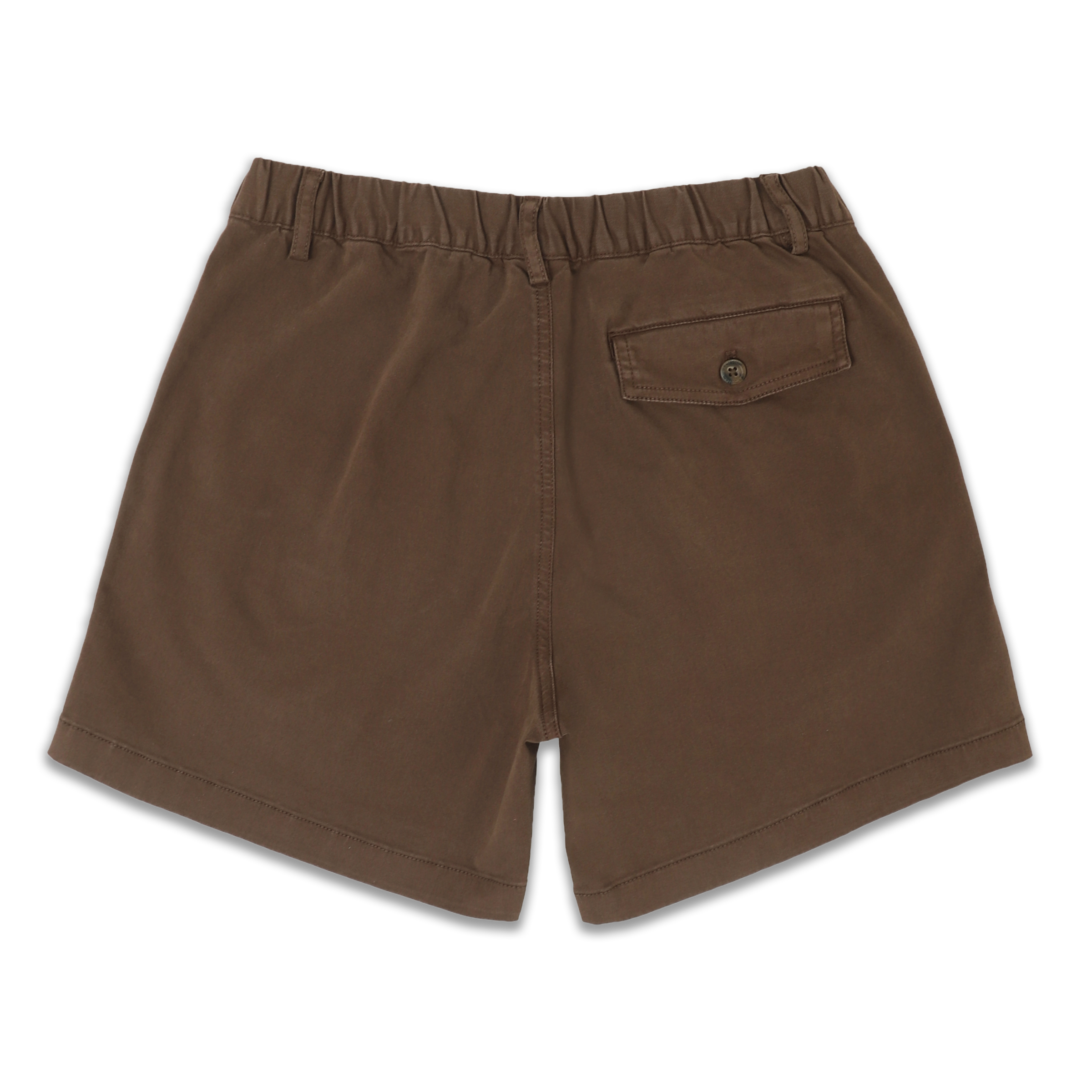 Stretch Short 5.5" Cocoa back with elastic waistband, belt loops, and right buttoned back pocket
